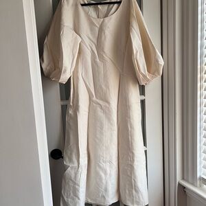 Lafayette 148 New York Cream Puff-Sleeve Midi Dress